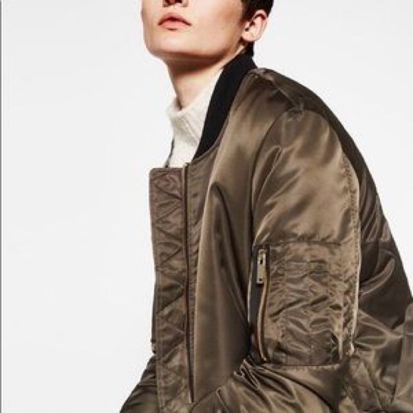 ZARA Khaki Oversized Bomber Jacket - Picture 2 of 13